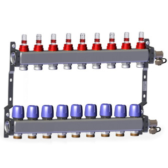 Põrandakütte kollektor 9x1" x 3/4" rotameetritega komplekt LK 430
